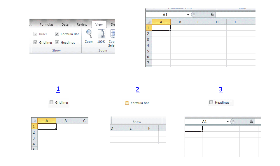 Hiding Headers, Gridlines and Formula Bars